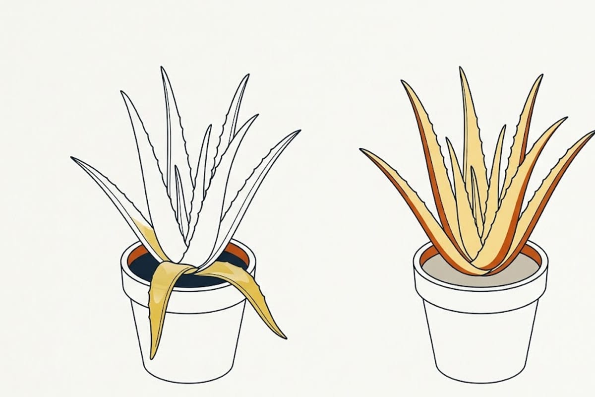 Two aloes: soft yellow base versus firm pale yellow on the sunny side