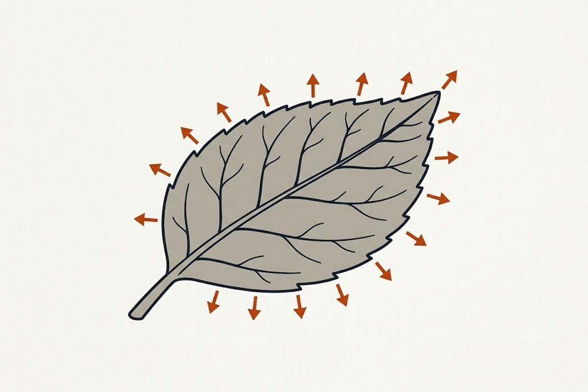 Dry heated air pulls water from leaf margins fastest