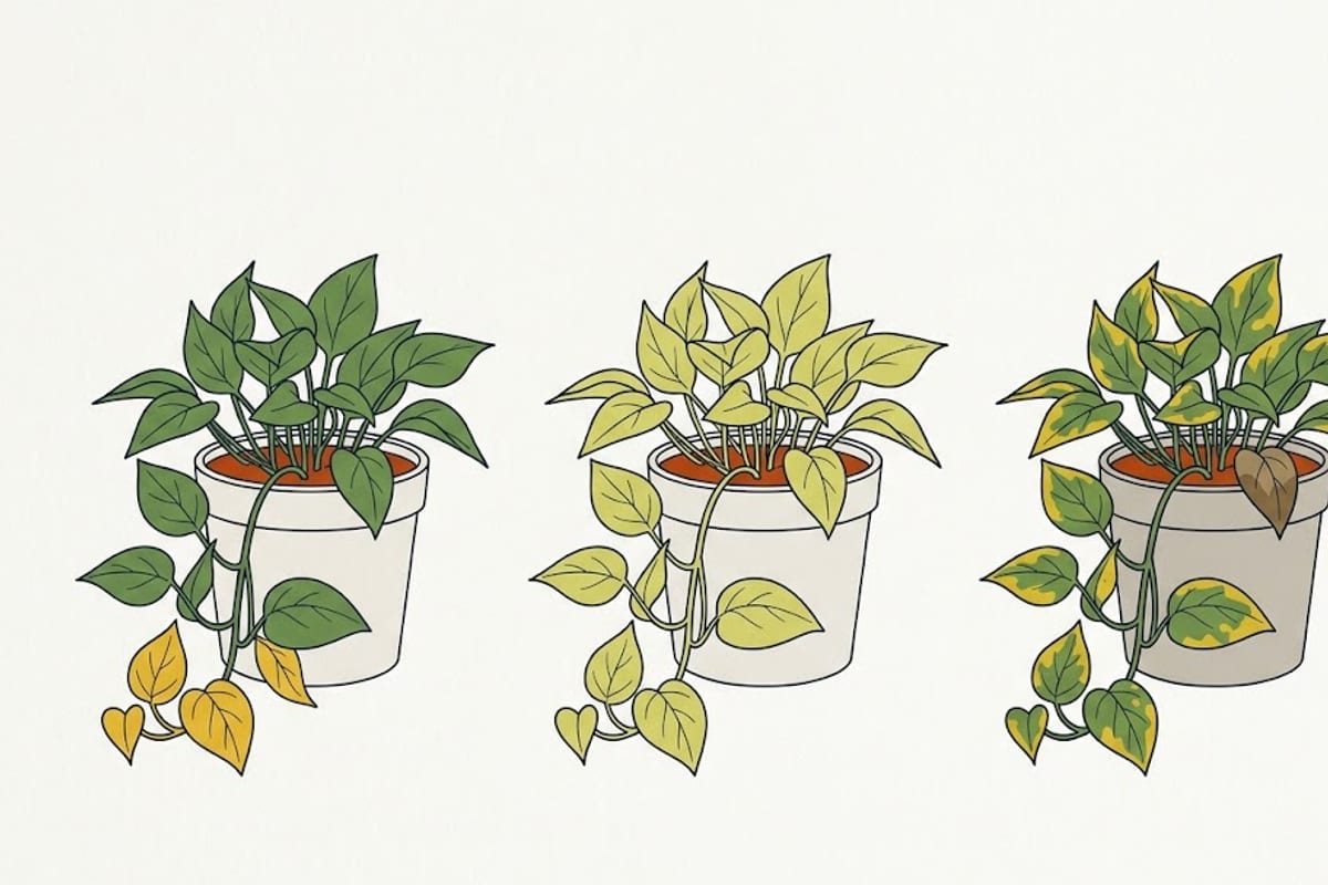 Three yellowing patterns on pothos