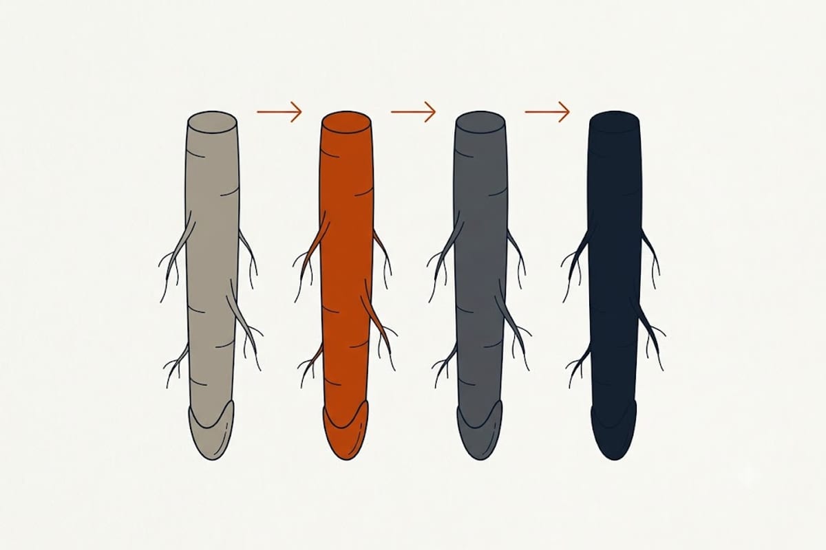 Silver, green, brown and hollow roots each mean something different