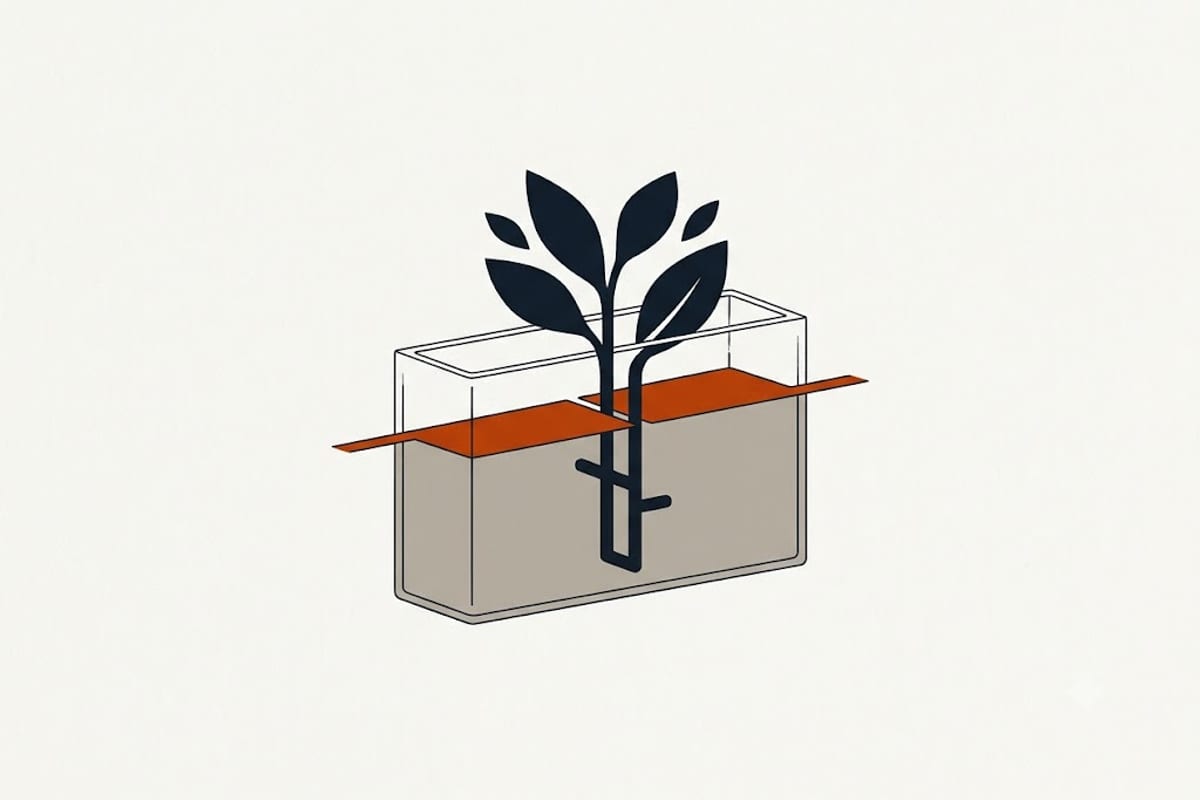 The node submerged, the leaves clear of the water